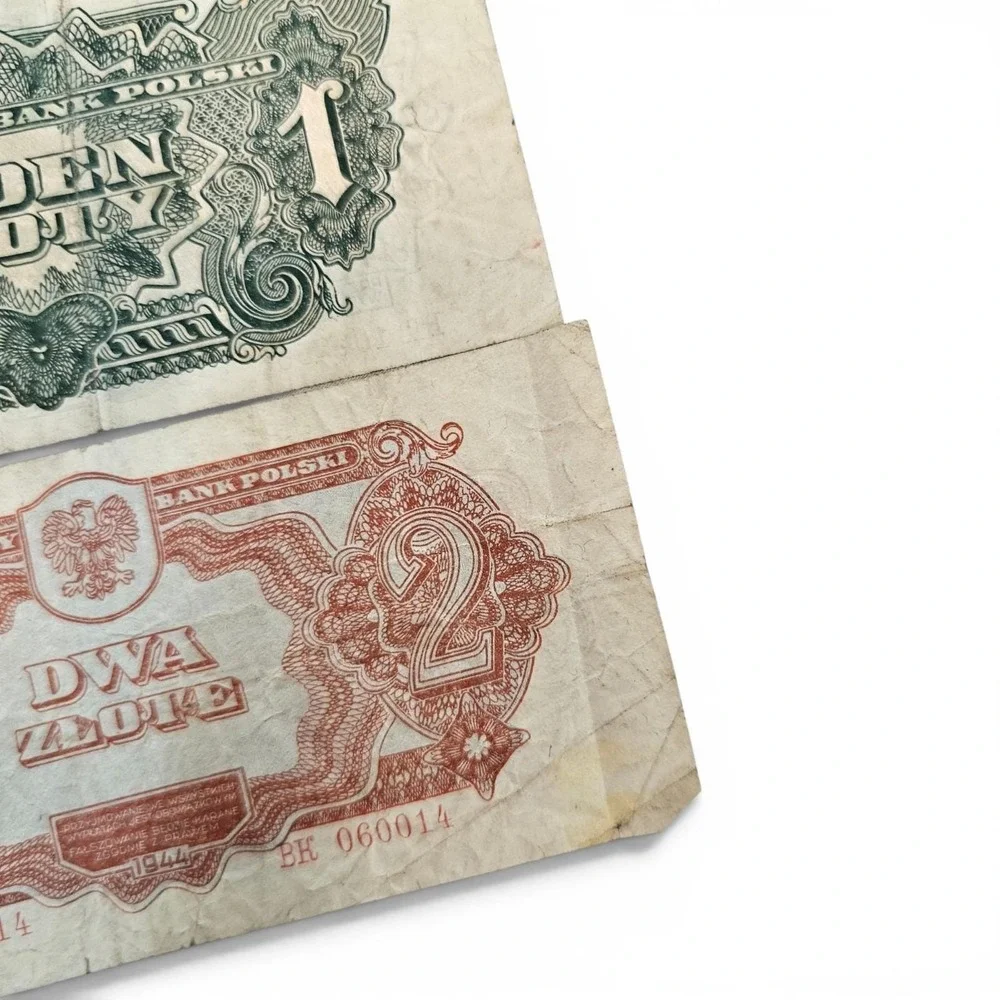 Polish Narodowy Bank Polski Banknotes 1944 WW2 WWII 1, 2 ,5 Złoty Paper Bills